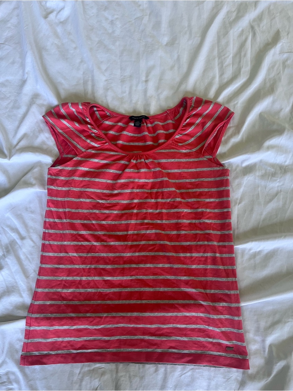 Tommy Hilfiger Coral Pink Striped Cap-Sleeve Tee